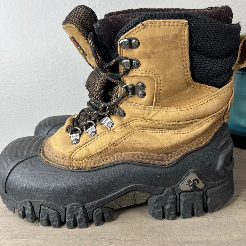 Vtg Rocky Men's 8 Leather 600g Thinsulate Winter Snow Boots Tan‎ Black 7915